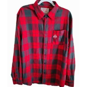 Ohio State Varsity Plaid Men's Shirt Size L Flannel Button 100% Cotton